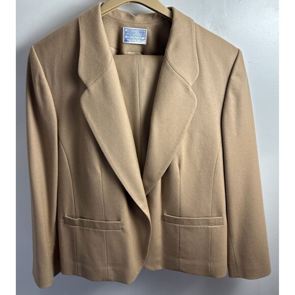 Vintage Pendleton Wool Tan Camel  3 Piece Suit Set Pants Skirt Blazer Plus Sz 16 - Picture 1 of 16